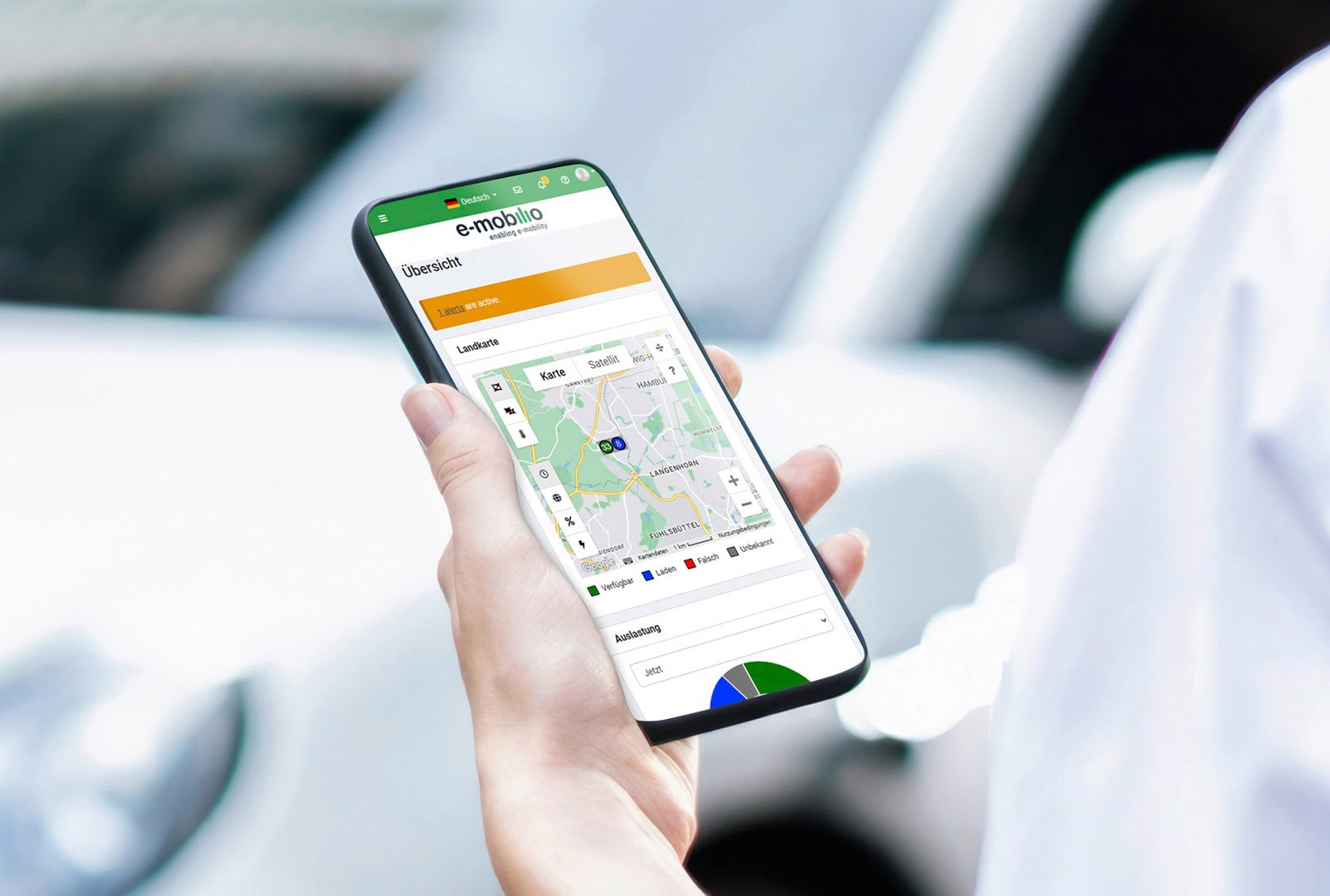 e-mobilio software e-abrechnungssystem anzeigebild app mit ladestandorten