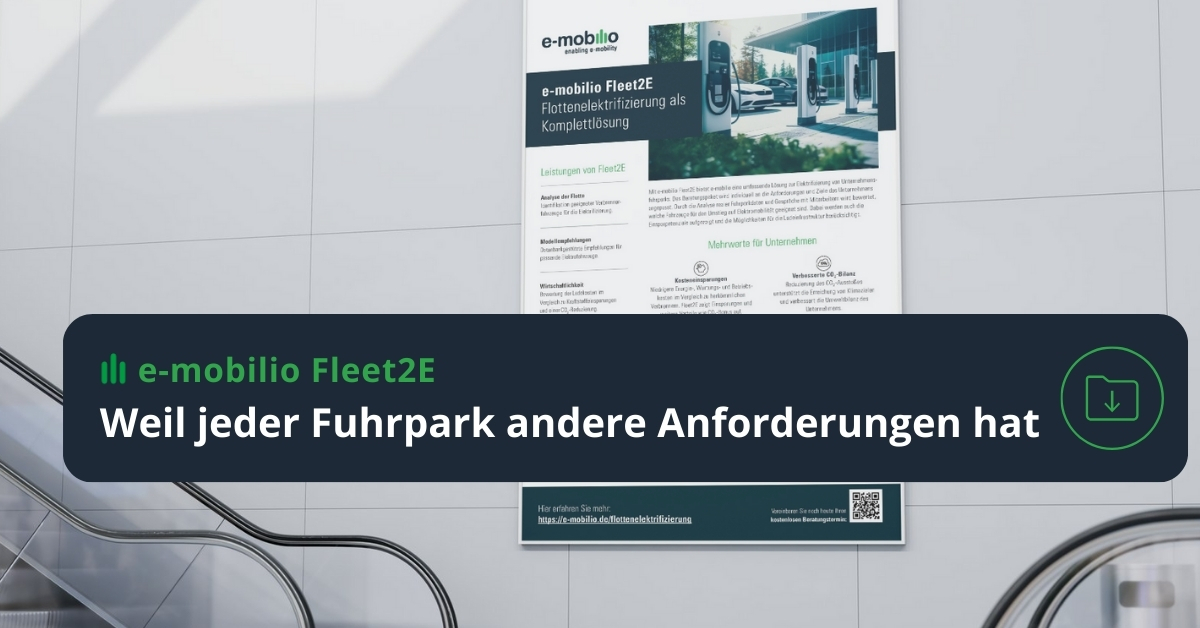 e-mobilio Fleet2E Factsheet mit Dienstwagen-Analyse und Fuhrpark-Planung